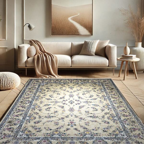 ALT: فرش شیدا کرم ۷۰۰ شانه در دکوراسیون کلاسیک – Sheida cream carpet 700 reeds in classic interior