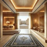 ALT: فرش ژینوس نقره‌ای ۷۰۰ شانه در دکوراسیون کلاسیک – Zhinous silver carpet 700 reeds in classic room