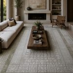 فرش آستر | فرش طوسی نقره‌ای با طرح هندسی مدرن